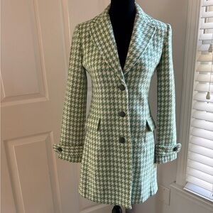 Elegant Green Houndstooth Women's Coat